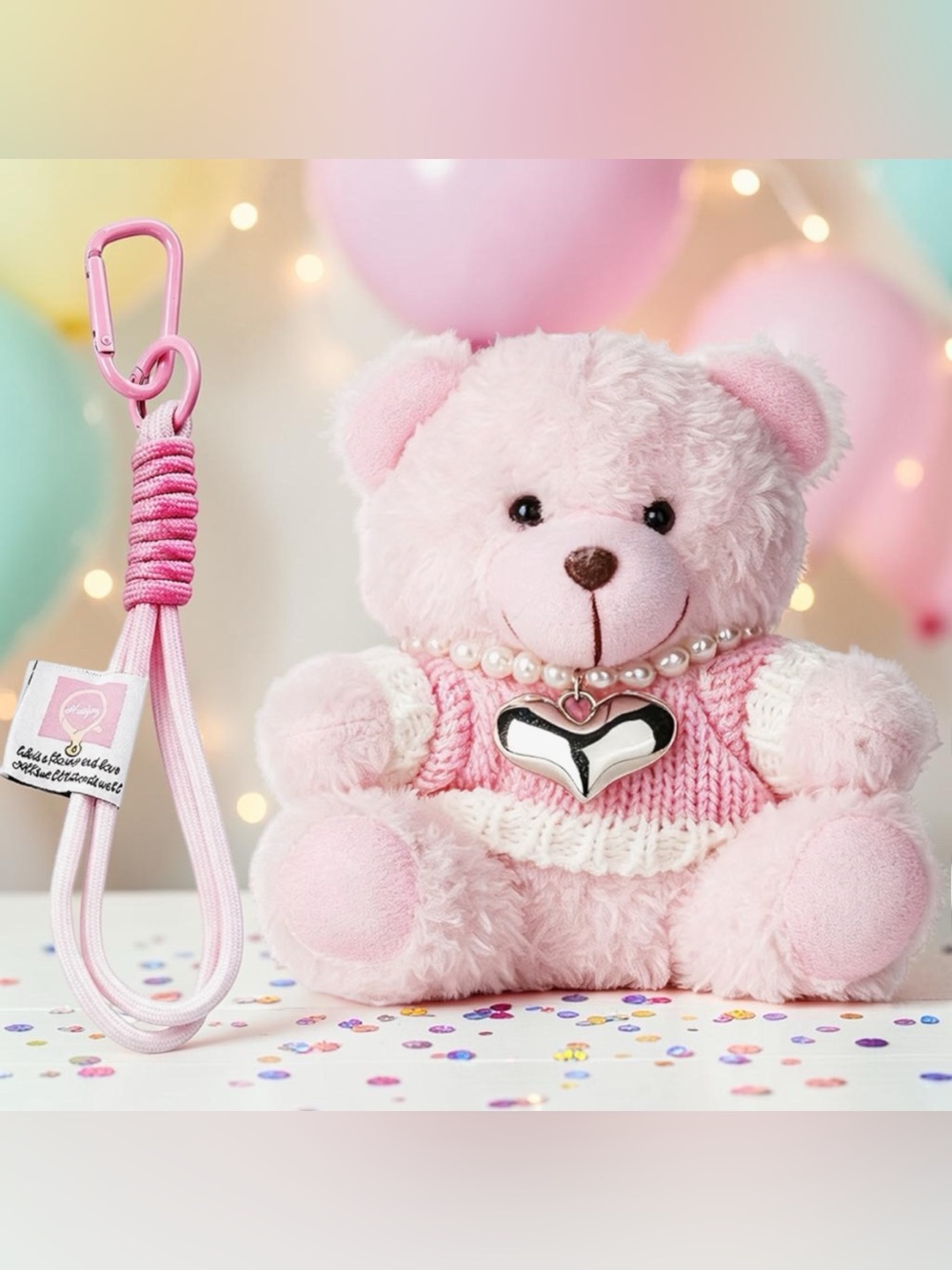 plush teddy bear pink bag charm keychain